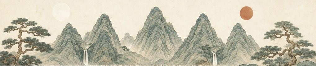 다섯 봉우리를 그린 판화풍 삽화